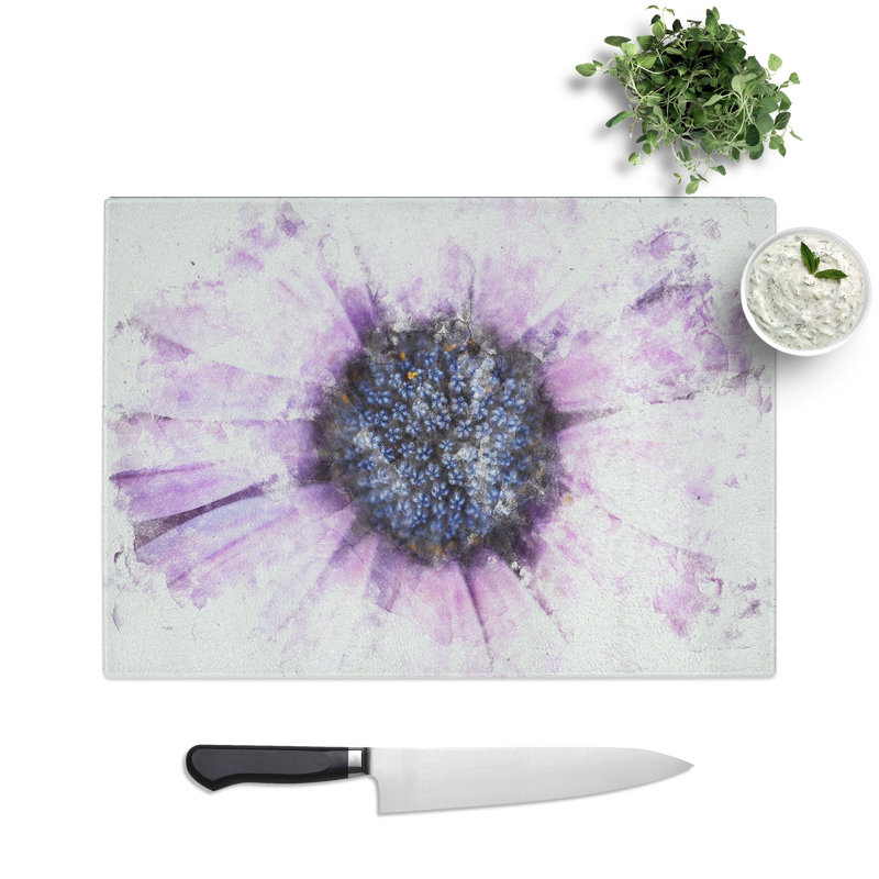 Tempered Glass the Eye of a Purple Flower Chopping Board, 28.5 cm x 39 cm