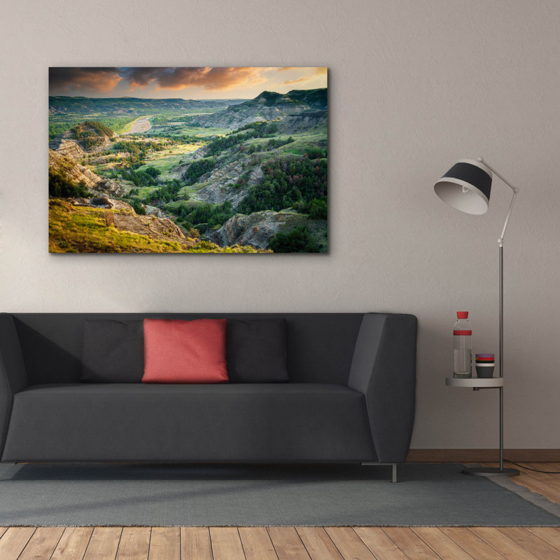 Toile épique Graffiti «River Bend Overlook At Sunset» par Rick Berk, art mural 60 po x 40 po