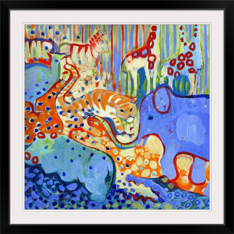 «Nolani and Elephant Enters the Room» - reproduction d'art, H 20 po x l 20 po x p 1 po, Cadre noir