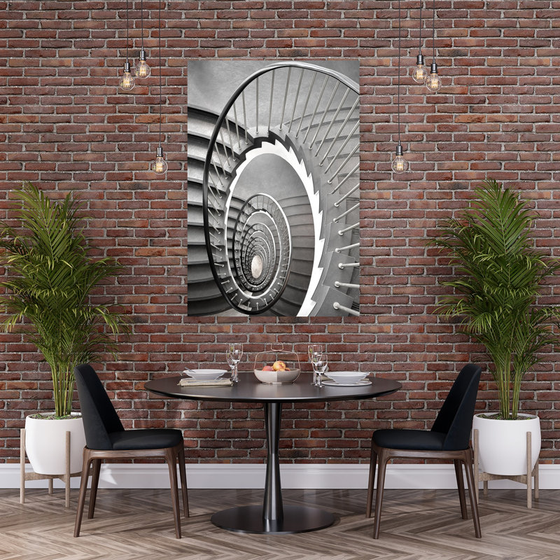 Geometric Spiral Staircase Abstract Elegant Geometric Architecture Wall Art Print by Mario Neu - Wrapped Canvas Print