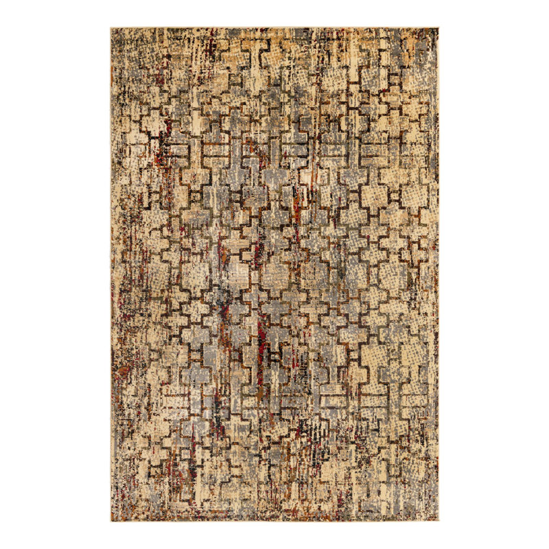 Tapis crème / brun / gris à tissage mécanique Knowle, Rectangle 6 pi 1 po x 9 pi