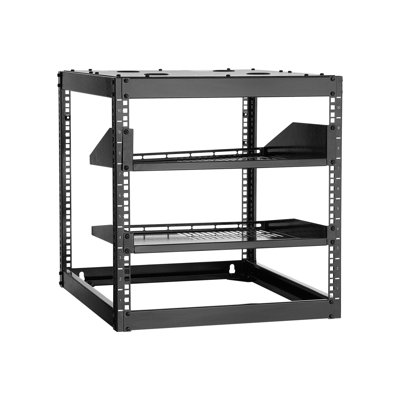 10U Open Frame Network Rack, 23 in Depth, Wall Mounted or Floor Standing Server Rack, Heavy Duty 4 Post, with Vented Shelves and Mounting Hardware, Holds All Your Networking IT Equipment AV Gear