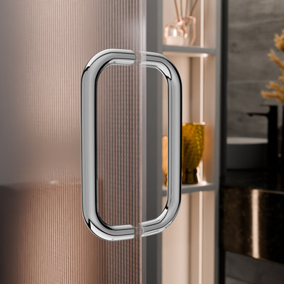 Brixwell PHNW8X8CH Back-To-Back Tubular Pull Handles Without Metal Washers 1/4" To 1/2" Glass Thickness 8" Center-To-Center Polished Chrome Finish