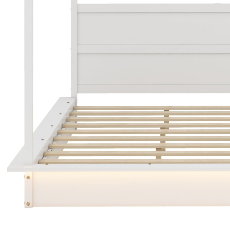 Wood LED Canopy Bed ,Canopy Platform Bed With Support Slats, King