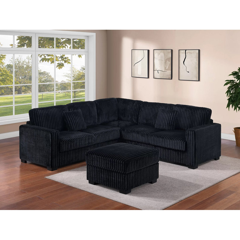 Ensemble modulaire en velours côtelé avec repose-pieds 4 pièces Preesall, Velours côtelé noir
