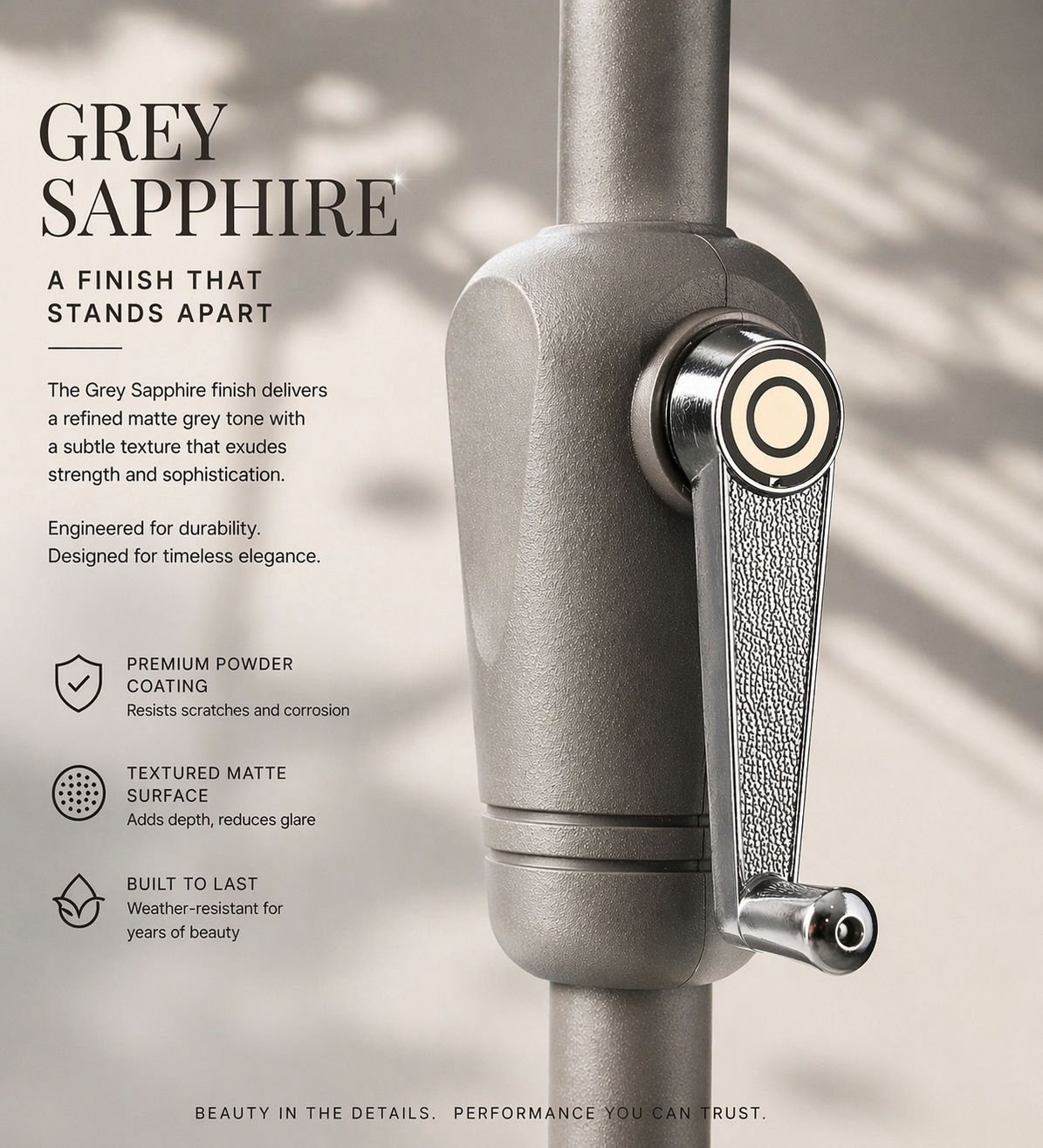 Natalie 8.6' Umbrella, Starring Gray, Canvas Forest Green Sunbrella® Canvas