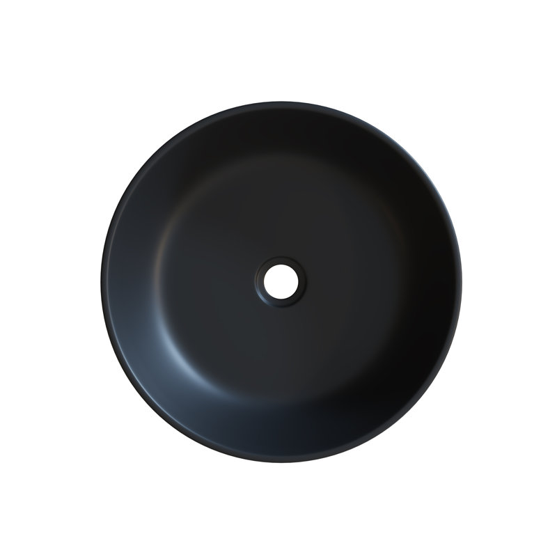 Tucana Bench Mount Ceramic Round Vessel Bathroom Sink, Matte Black