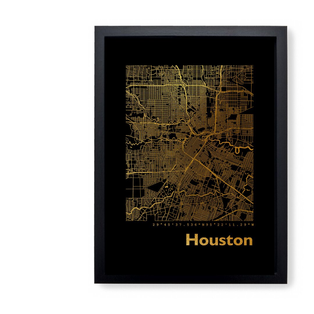 Gerahmtes Papierbild - Grafikdruck „Houston Map”