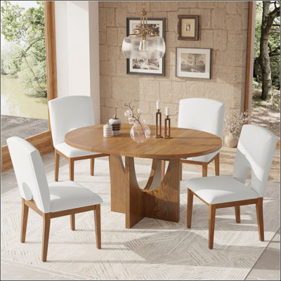 Ensemble de table de salle à manger extensible moderne 5 pièces avec rallonge amovible 16,2 pouces pour petits espaces