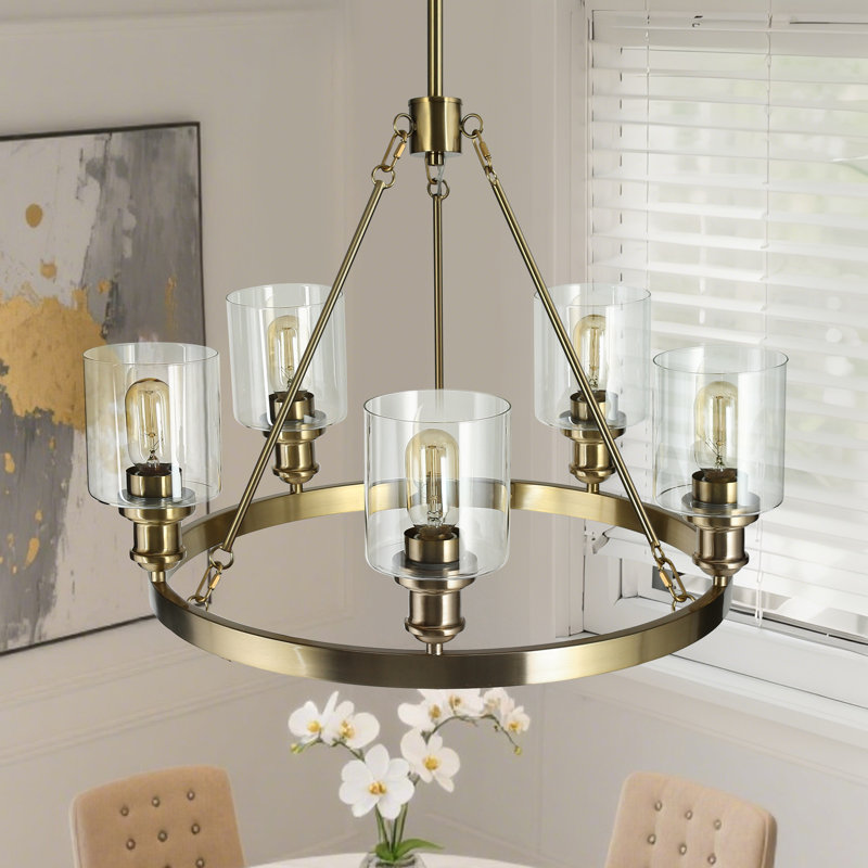 5-Light Dimmable Copper Wagon Wheel Chandelier