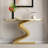 Modern 39.4" White & Gold Curved Console Table with Sintered Stone Top Half Moon Shape