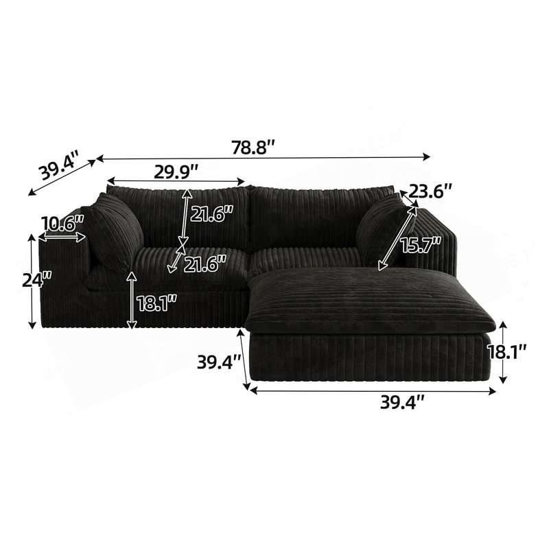 Canapé 78,8 po Cloud, coussin amovible, sans assemblage, Noir