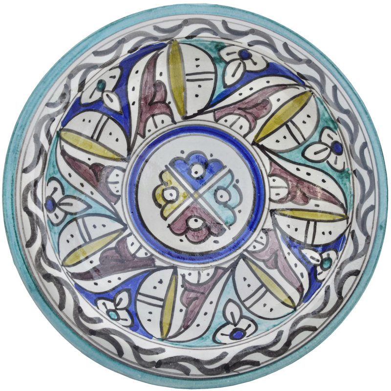 Assiette en céramique marocaine du milieu du 20e siècle avec motif floral coloré
