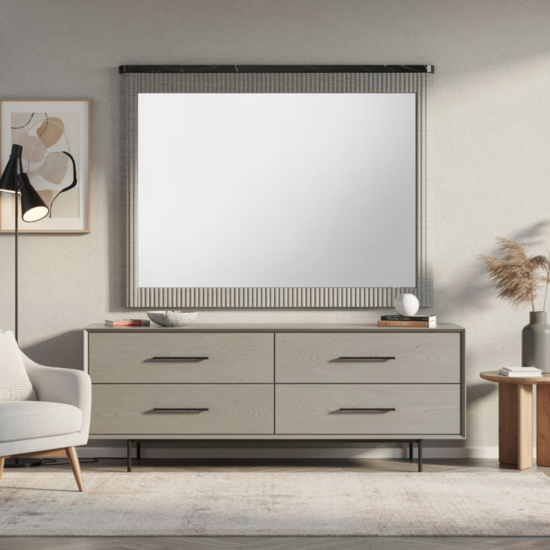 Miroir de commode Trex, plateau en faux marbre noir, cadre beige 37 x 40