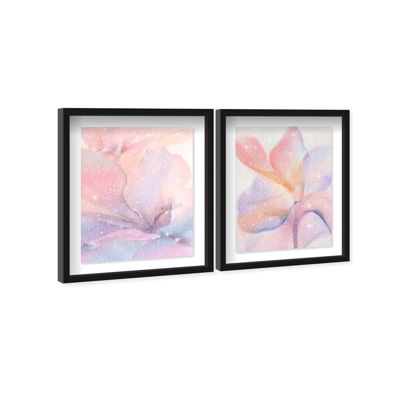 Watercolor Petals Set Framed Graphic Art, 46.5"H x 37.5"W, Black Shadowbox
