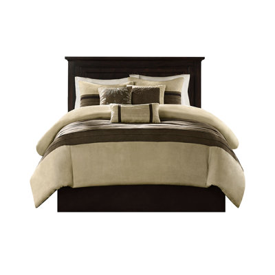 Literie de très grand lit naturel, 7 pièces en faux suède, rembourrage, 2 taies décoratives, 3 coussins décoratifs, édredon décoratif lavable à la machine, tissu riche PC, brodé