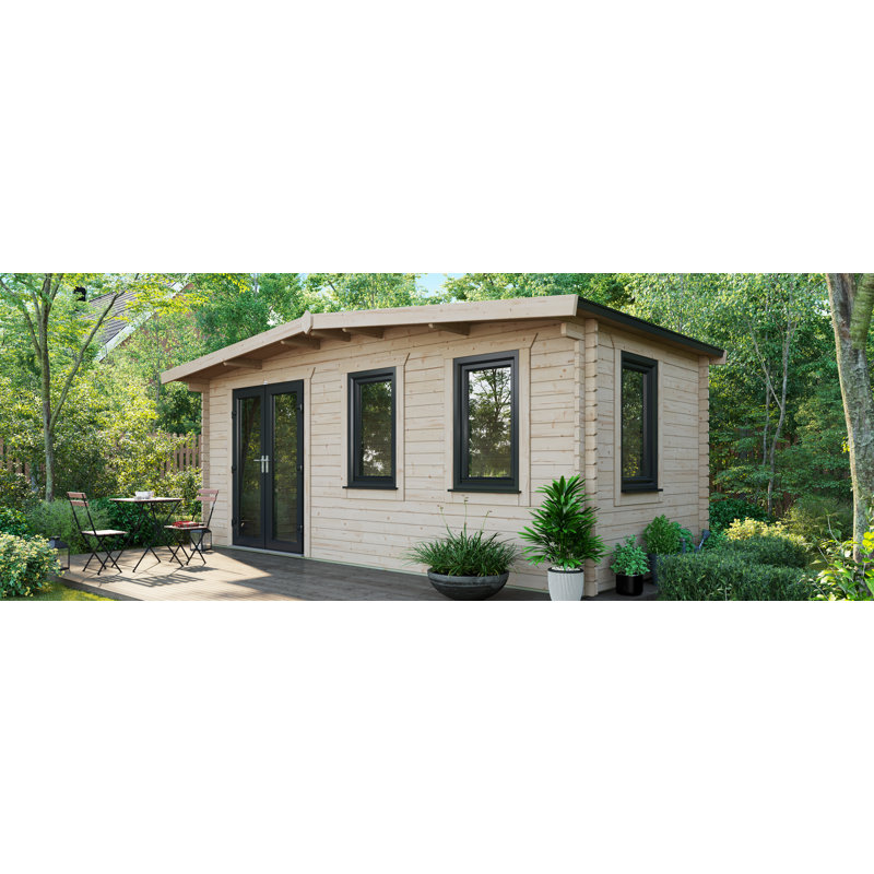 Powersheds Apex 8 x 18ft Chalet Log Cabin, Doors to the Left - 44mm