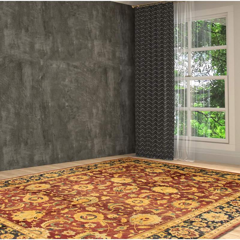 Tapis décoratif en laine noué à la main de conception unique noué à la main New Age Pakh rouge foncé 9 pi x 12 pi 1 po