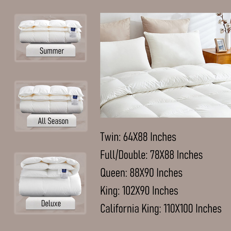 725 Fill Power White Goose Down Summer 500TC Comforter, Queen