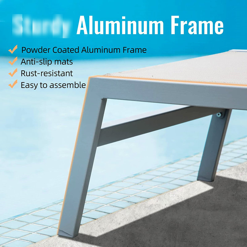 Chaise longue d'extérieur 3 - aluminium, tissu, 5 réglables, terrasse, jardin, balcon, cadre en aluminium kaki, piscine, terrasse