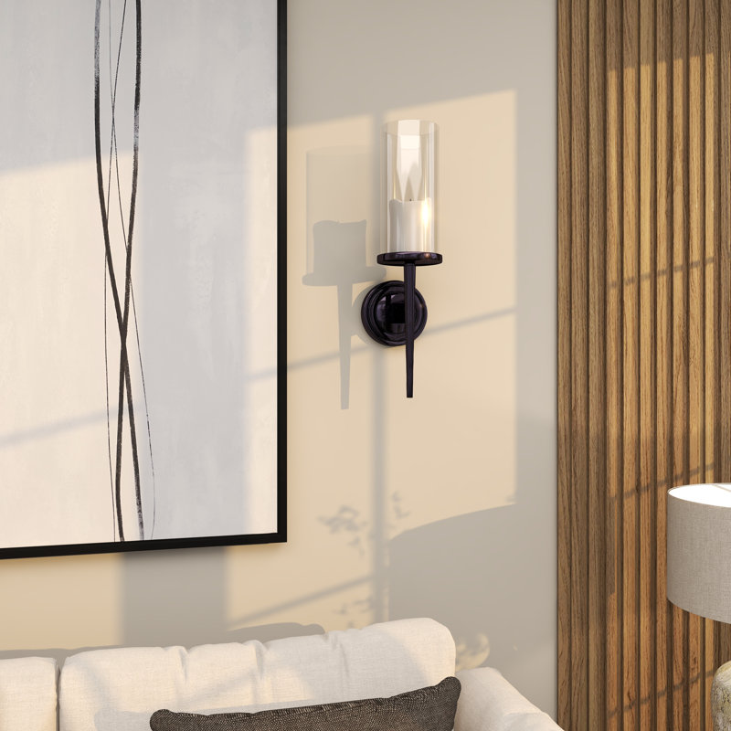 Aluminum Metal Wall Sconce with Glass Holder, Black