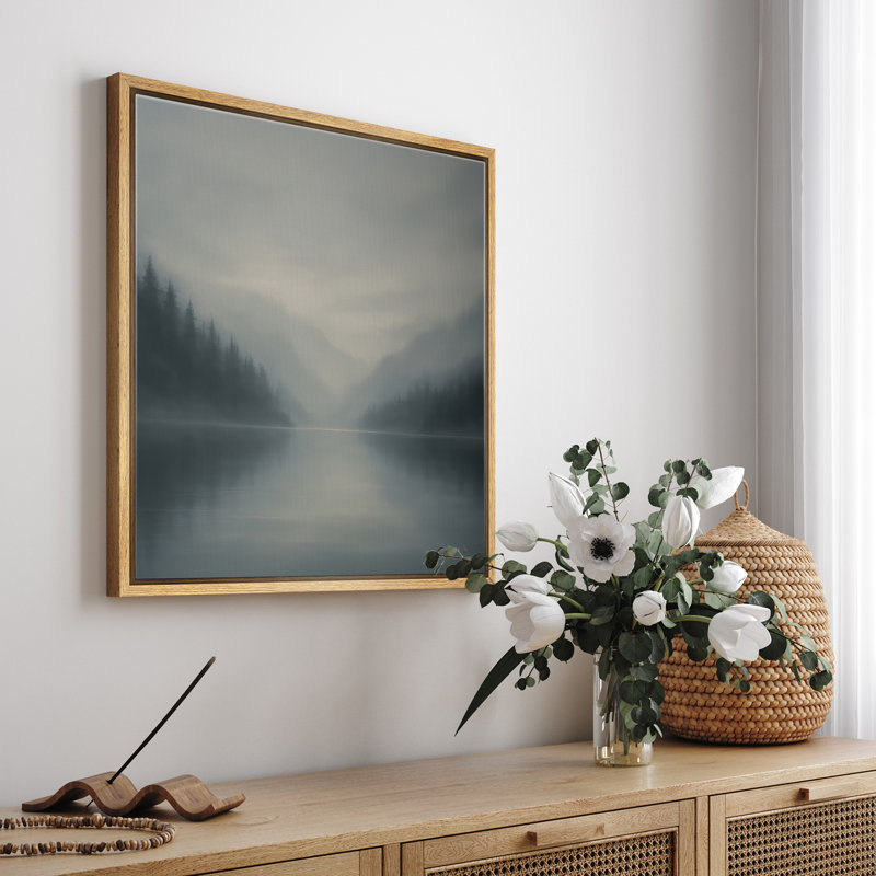 «Foggy Lake and Pine Forest Reflection Scene», reproduction d'art sur toile encadrée, H 24 po x l 24 po x P 1,5 po