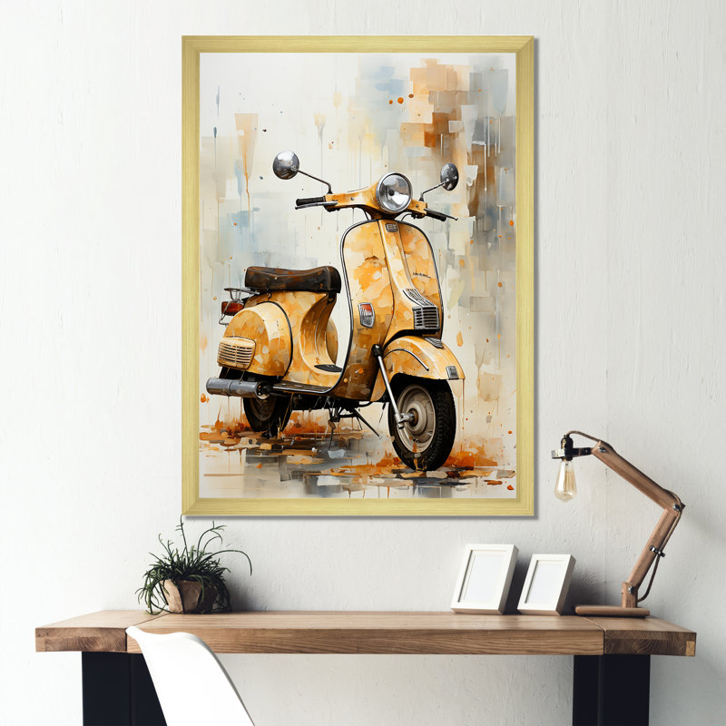 Scooter Escape III sur toile, Cadre doré simple, H 44 po x l 34 po x P 1,5 po
