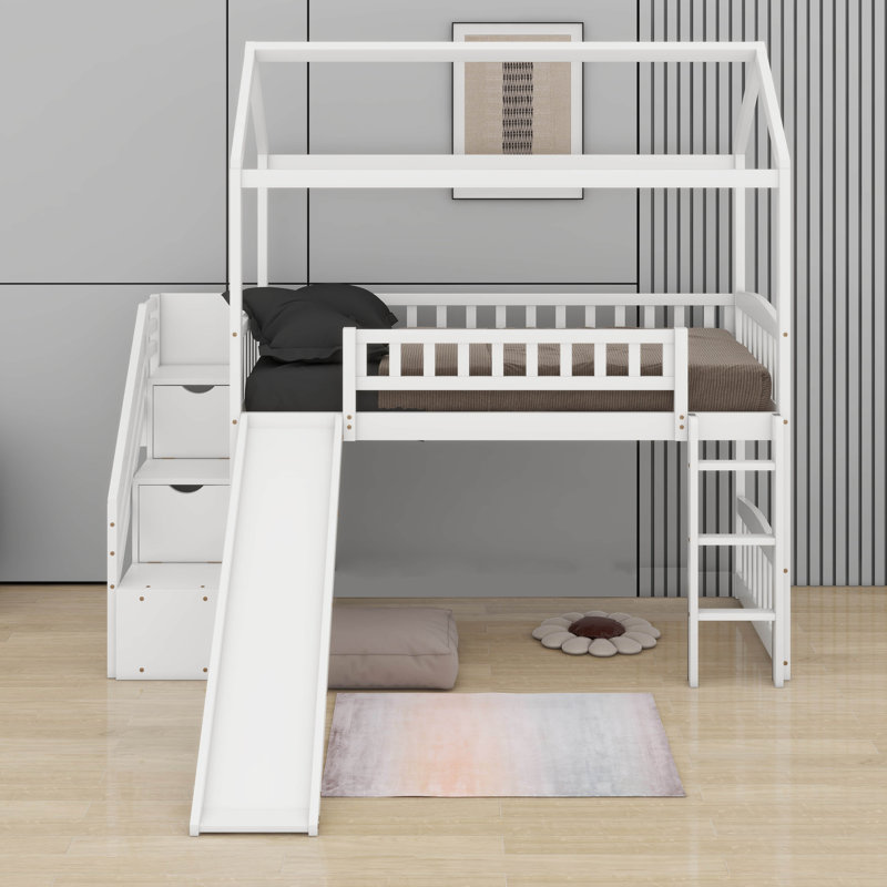 Lit mezzanine simple avec glissade, Blanc