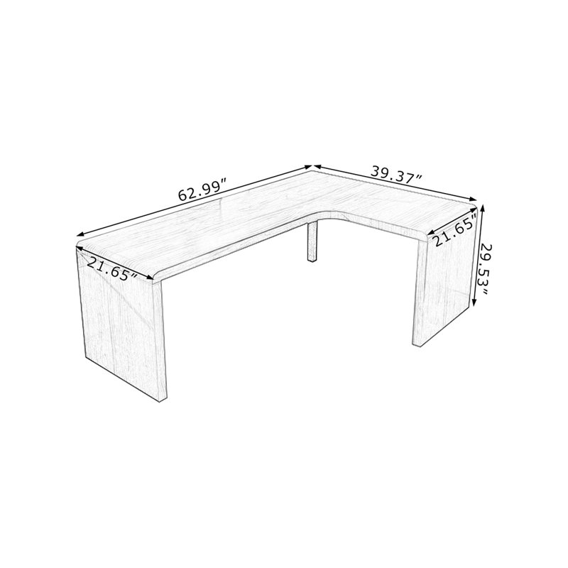 Bureau d'écriture en L en noyer massif, H 29,53 po x l 62,99 po x P 39,37 po, Gauche
