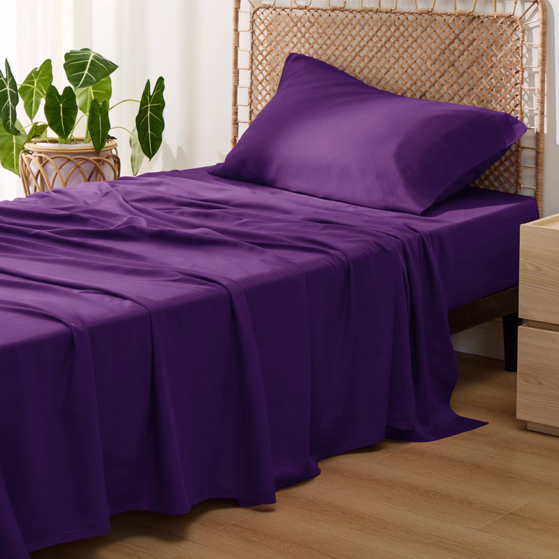 Essential Collection Cooling Rayon Derived from Bamboo Sheet Set, Twin Sheet Set with 1 Pillowcase, Plum