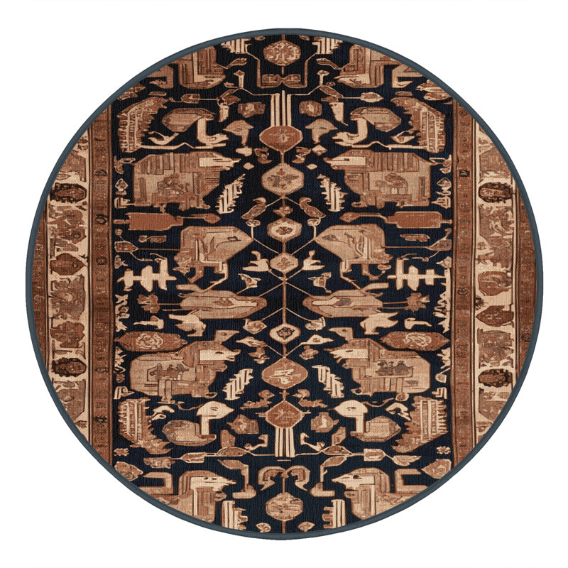 Machine Washable Persian Brown Area Rug, Round 3'