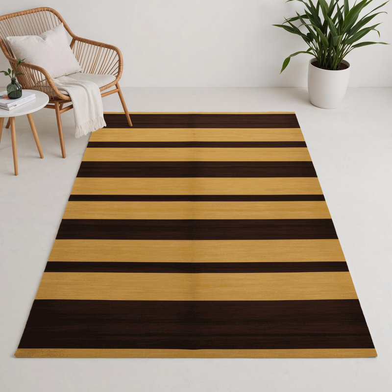 Tapis intérieur / extérieur jaune HorizontalStripes, Rectangulaire 3 pi x 5 pi