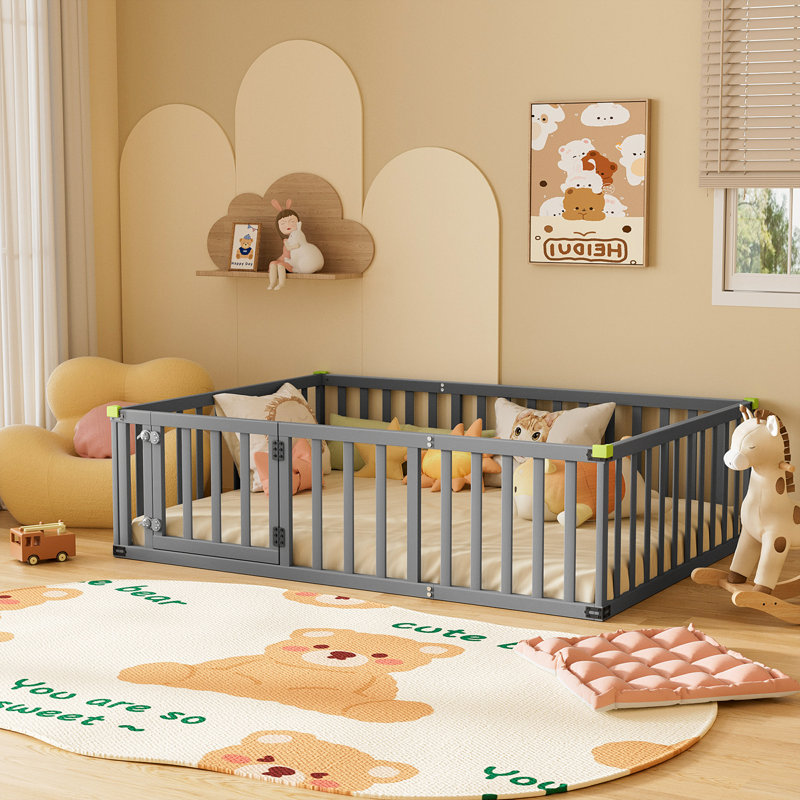Kalandria Floor Bed Wooden Frame, W/door And Safety Fence, Toddler Floor-bed-frame For Children Bedroom, Toddlers, Kids Playroom