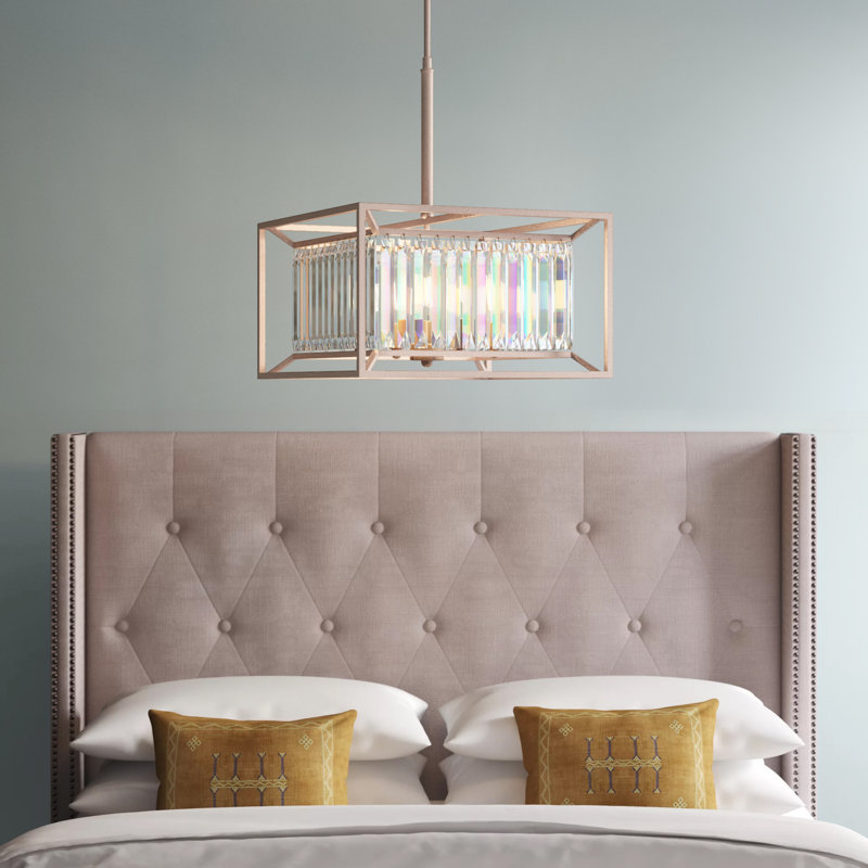 Lustre rectangulaire spectaculaire à 4 lumières Syracuse, Platine vieilli