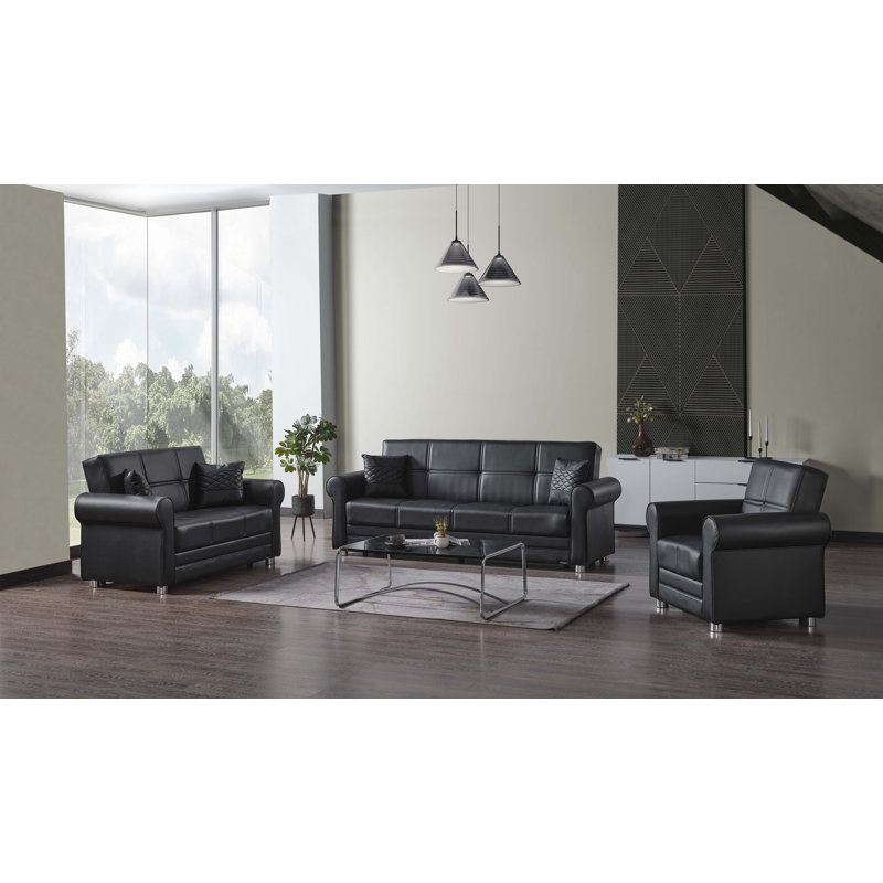 Bertrand 65 in. Vegan Leather 2-Seater 3-in-1 Sleeper Loveseat Sofa Bed with Storage, Firm Seat Cushion, Black PU