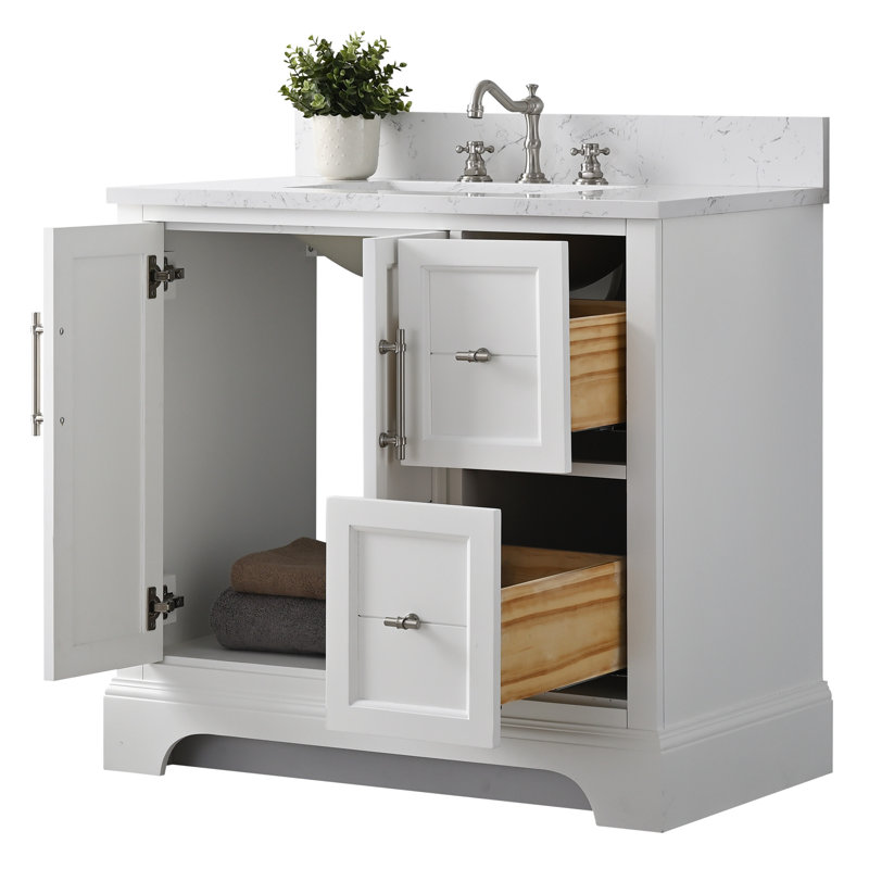  36" Freestanding Single Sink Bathroom Vanity with Top, White