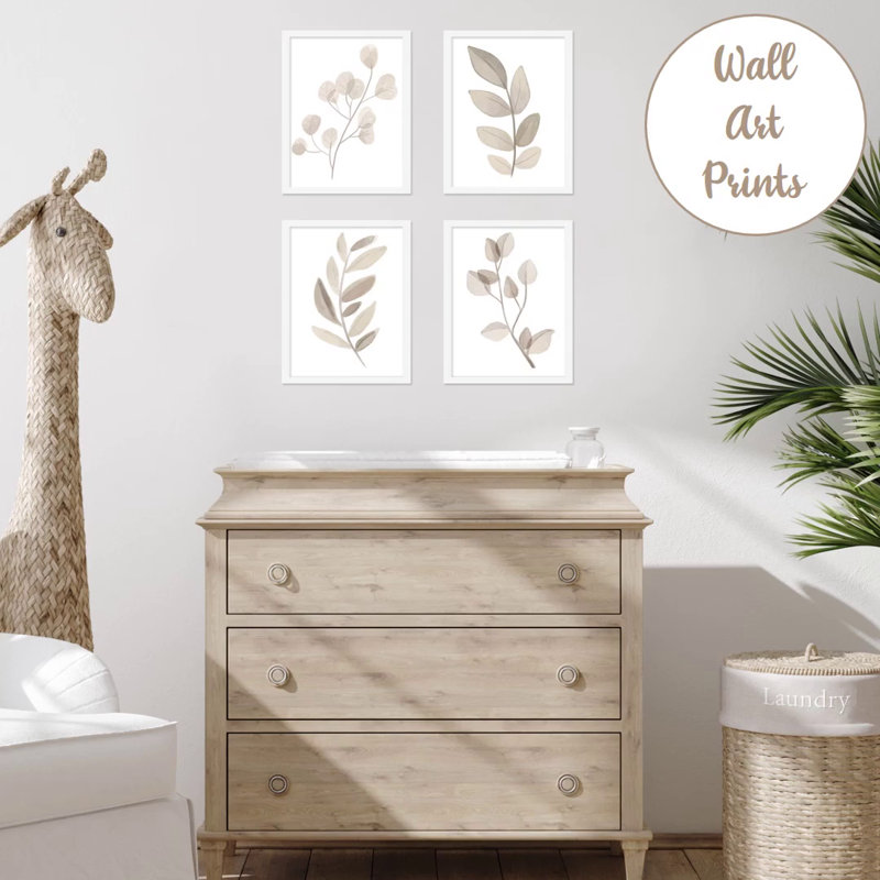 Boho Botanical Leaf Beige Linen Sheer Rod Pocket Curtains
