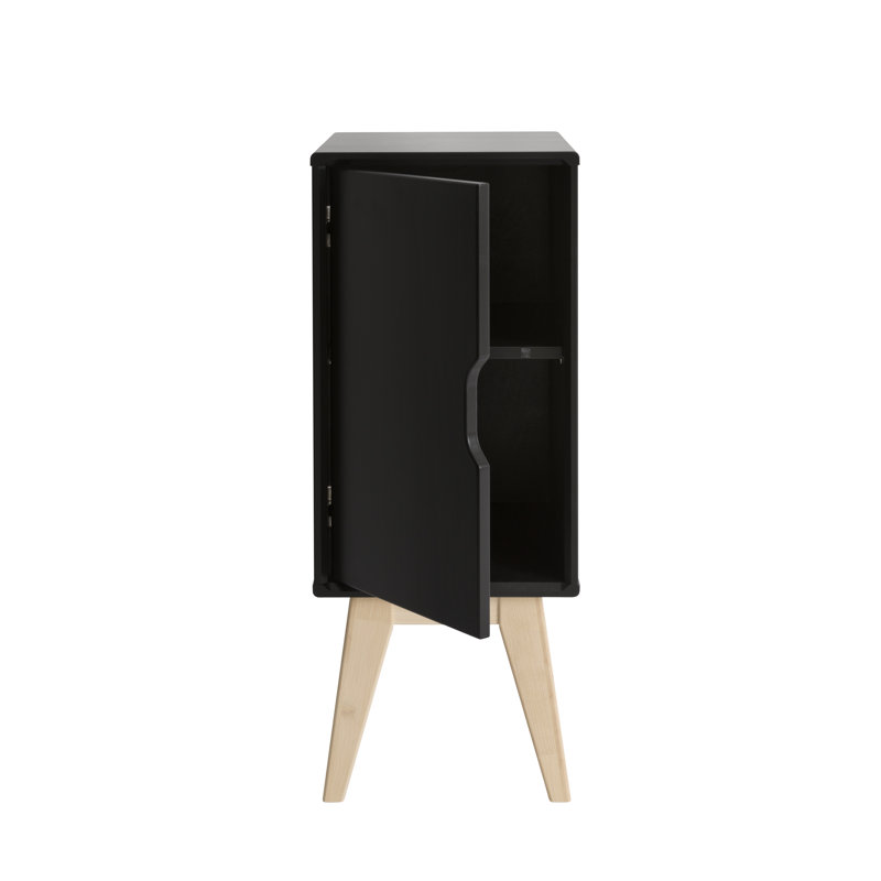 Saffron 30cm W Solid Wood Bedside Table, Black, Right Orientation