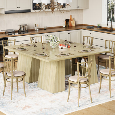 Modern Dining Table, Rectangular Wooden Kitchen Table, Long Dinner Table with Storage