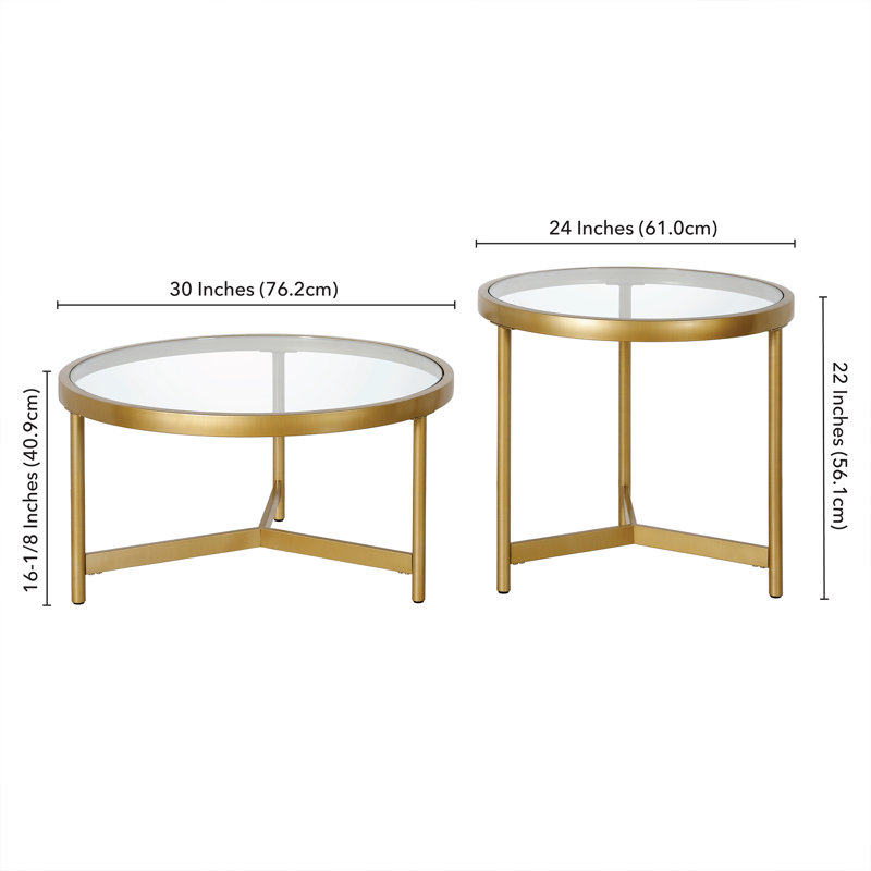Quentin (Set of Two) Glass And Steel Round Nested Coffee Tables, Gold
