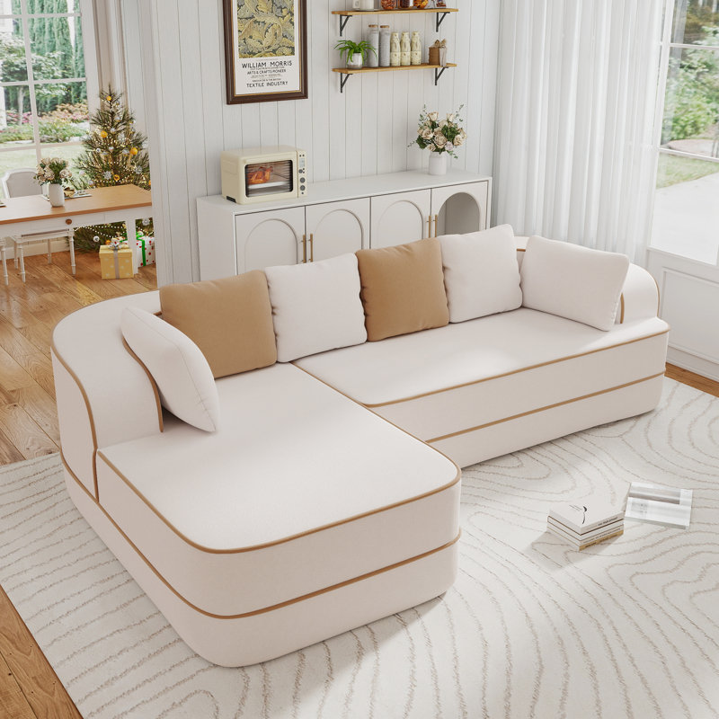 Canapé modulaire de cinéma maison en tissu 106 po avec méridienne et siège profond, sans assemblage, ivoire, Ivoire ivoire