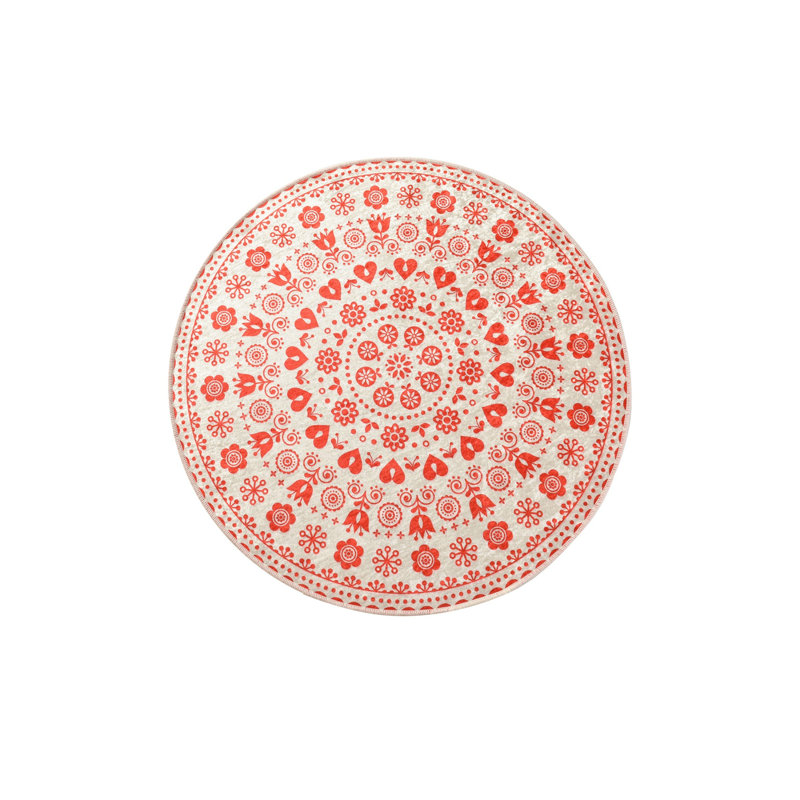 Tapis pour salle de bain Aadhya, Rouge / blanc, H 0,39 po x l 55,12 po x L 55,12 po