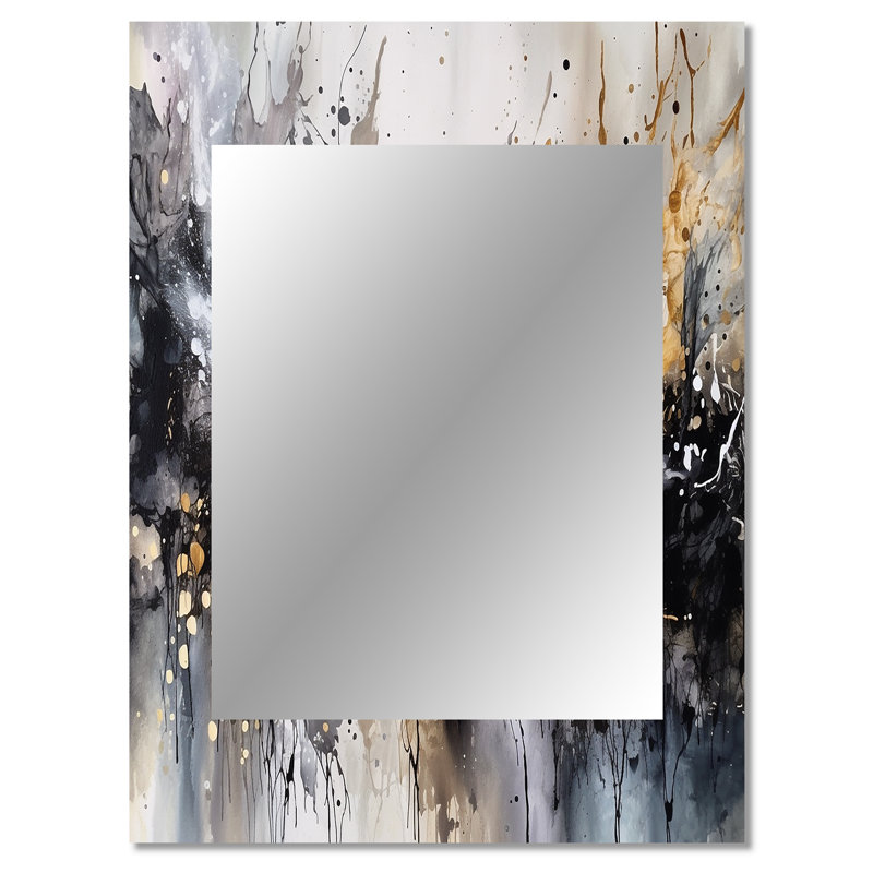 Gris doré délicat abstrait coups de pinceau III - miroir en marbre, miroir mural décoratif gris, impression d'art en métal