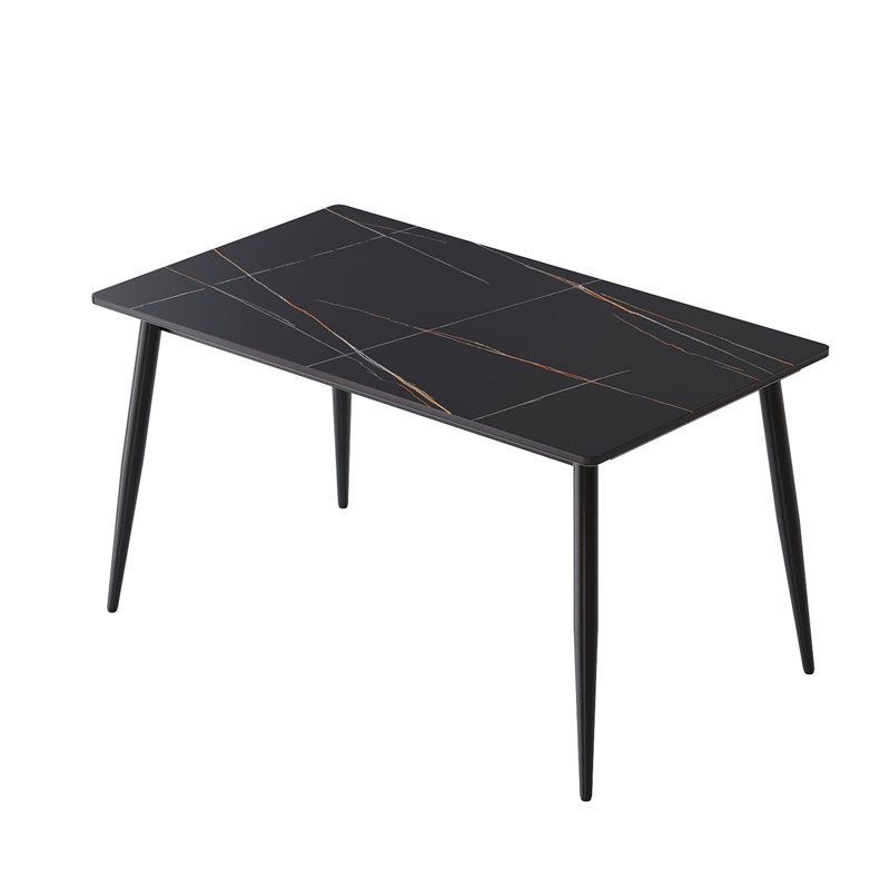 55.12" Modern Artificial Stone Black Straight Edge Black Metal Leg Dining Table-Can Accommodate 6 People(Dining Table Only)
