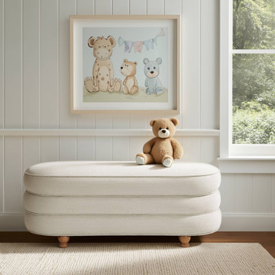Banc de rangement crème ovale avec pieds en bois