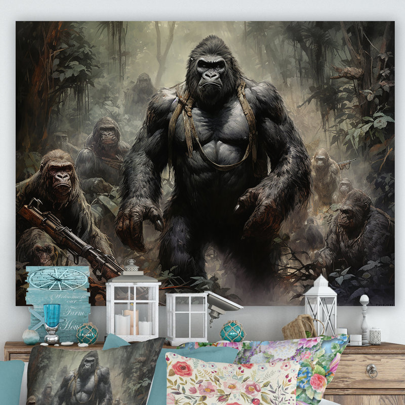 «Gorilla Soldier Jungle Journey», reproduction sur toile, Toile tendue, H 16 po x l 32 po x P 1 po