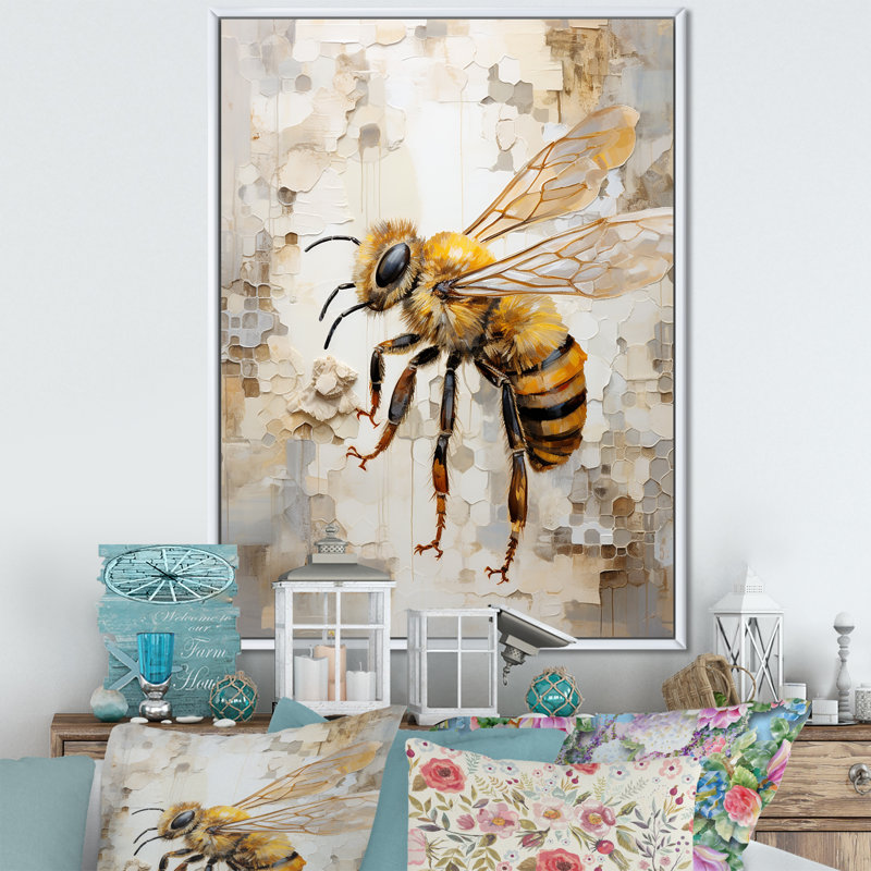 Minimalisme «Buzzing Bee III» sur toile, H 20 po x l 12 po x P 1 po, Cadre flottant blanc