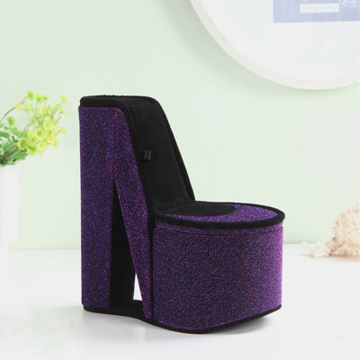 Boîte à bijoux haute 9 po avec rangement caché, conception de chaussures à talons hauts, velours mauve