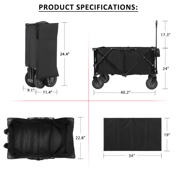 VIVOHOME 176 lbs. Capacity Collapsible Garden Cart in Black with 2 Drink  Holders and Wheels X00267QXVV - The Home Depot