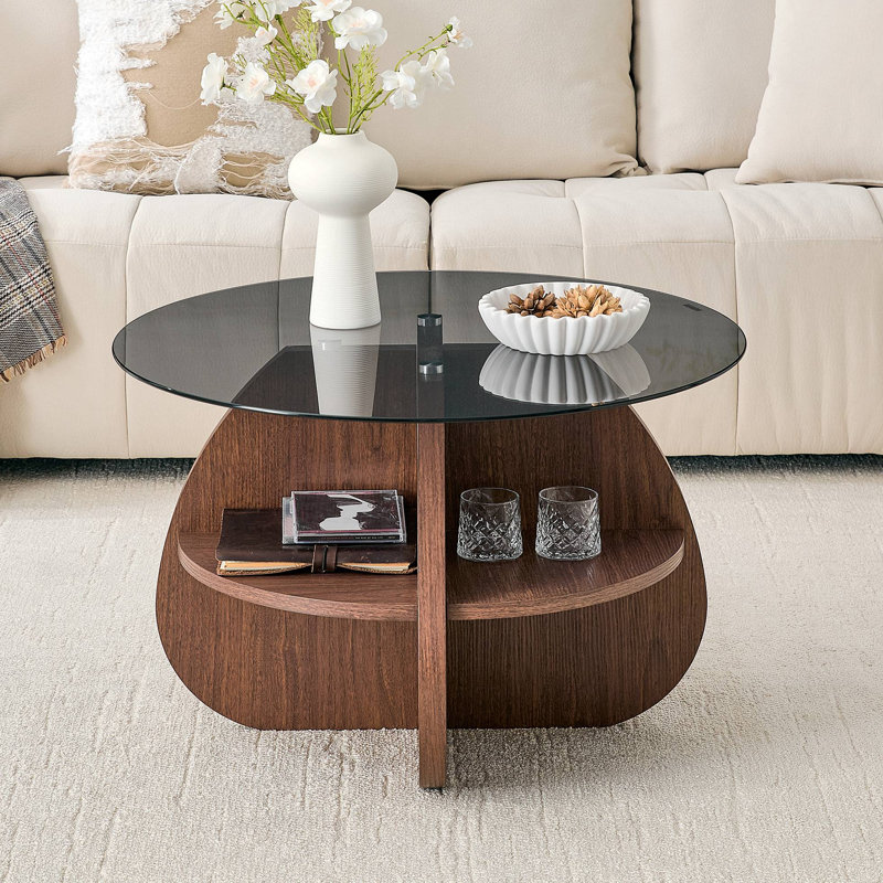Table basse créative à structure croisée avec plateau en verre trempé et rangement en éventail. Parfait pour les salons, comme table basse ou table d'appoint. Idéal pour les petits espaces.